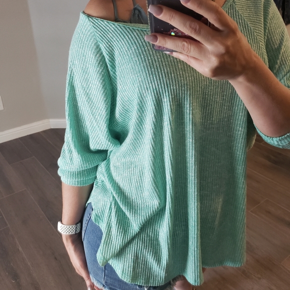 Mint Ribbed Blouse - Picture 4 of 4